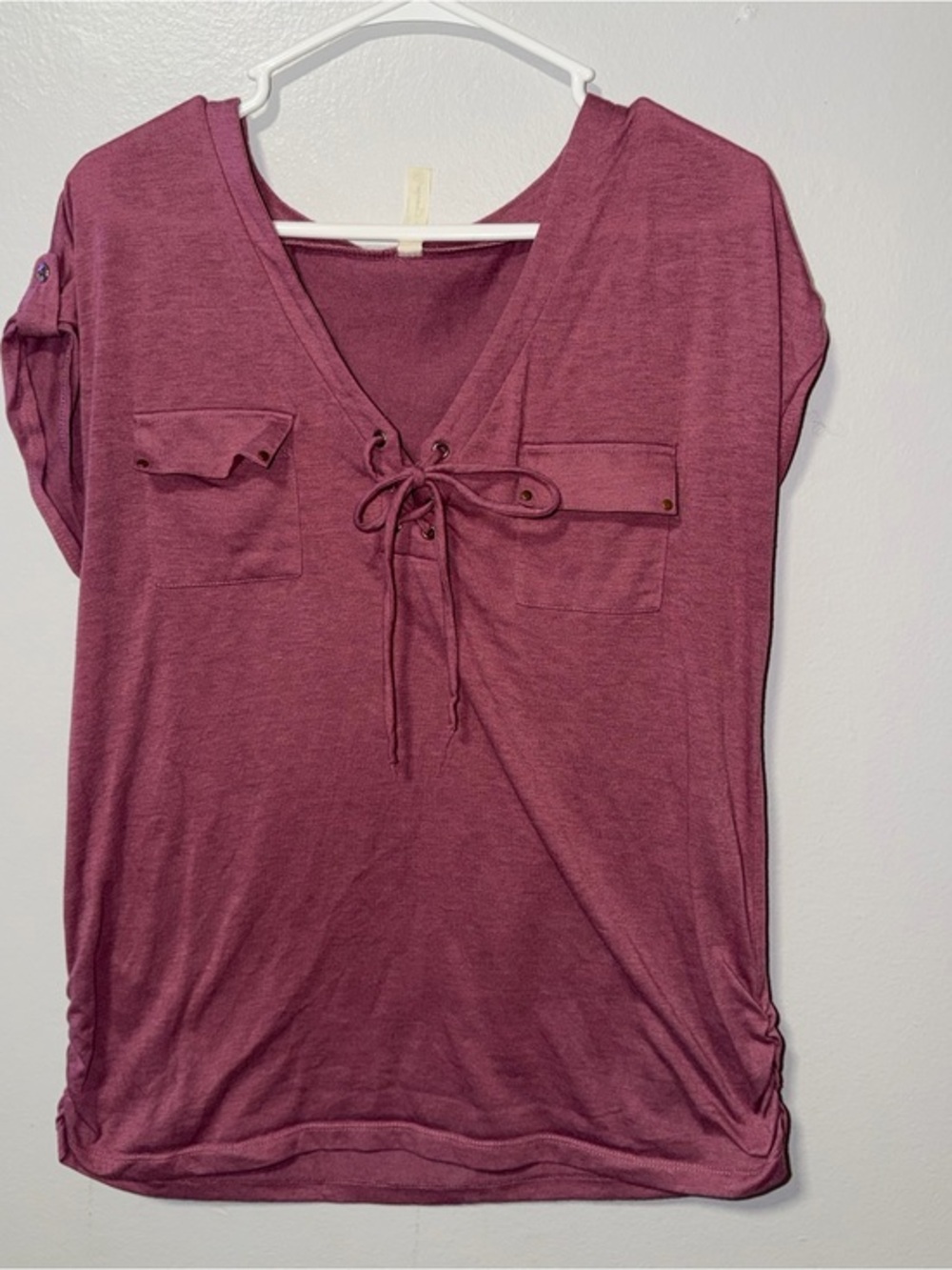 PerSeption Concept Mauve Lace-Up V-Neck Pocket Tunic